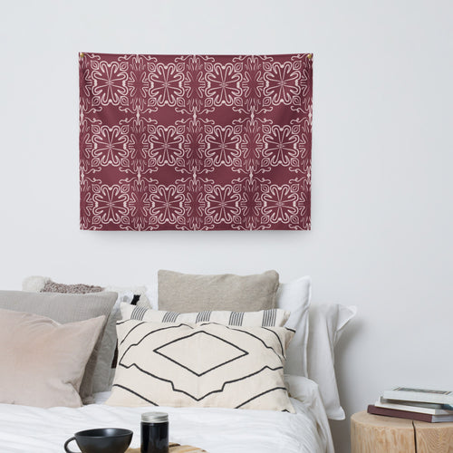 Crimson Garden Wall Tapestry mockup 1 pattern preview