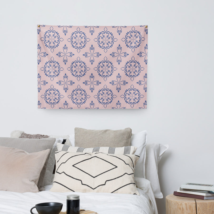 Cobalt Tulip Wall Tapestry mockup 1