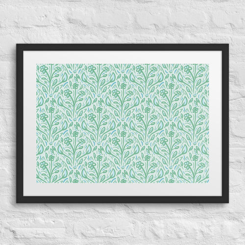 Teal Vine Damask Matted Framed Poster mockup 1 pattern preview