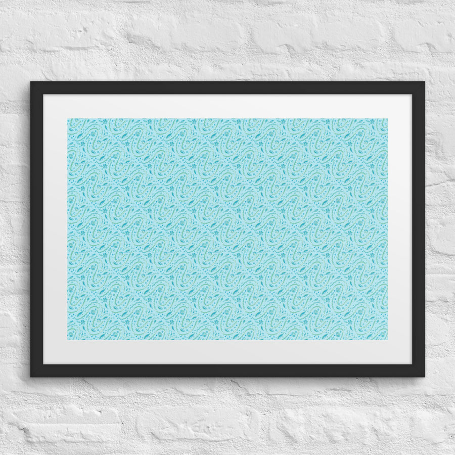 Aqua Vine Scatter Matted Framed Poster mockup 1