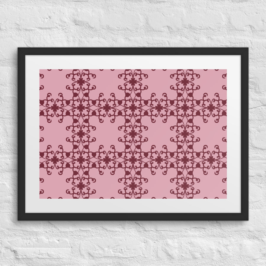 Crimson Scrollwork Matted Framed Poster mockup 1