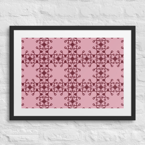 Crimson Scrollwork Matted Framed Poster mockup 1 pattern preview
