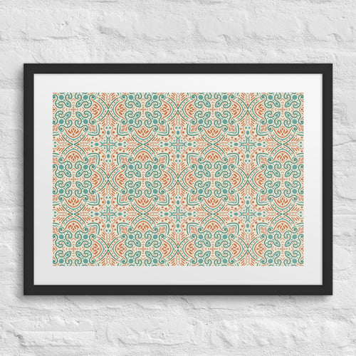 Teal Scroll Tile Matted Framed Poster mockup 1 pattern preview