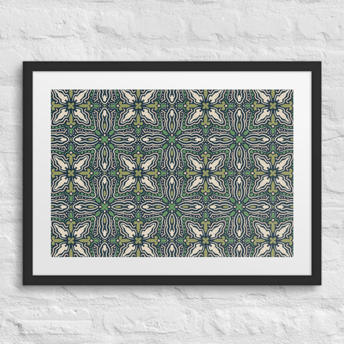Midnight Folk Tile Matted Framed Poster mockup 1 pattern preview