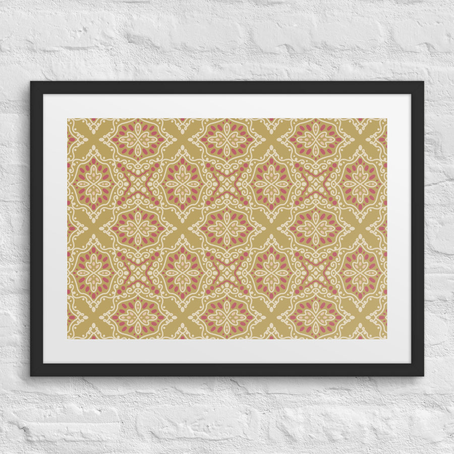 Golden Damask Tile Matted Framed Poster mockup 1