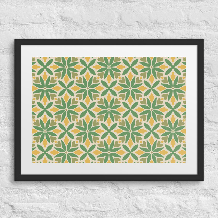 Green Petal Tile Matted Framed Poster mockup 1
