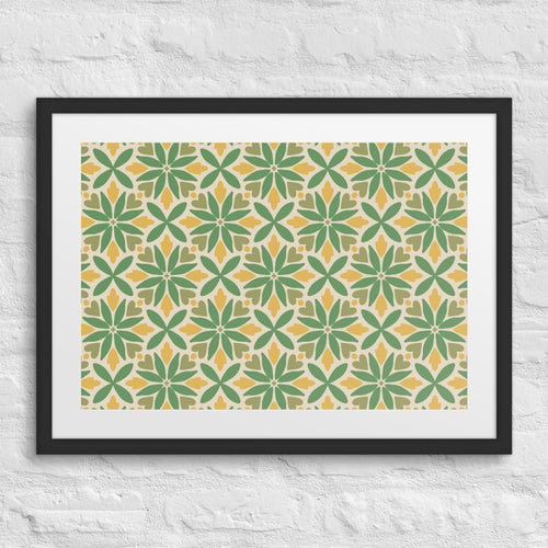 Green Petal Tile Matted Framed Poster mockup 1 pattern preview