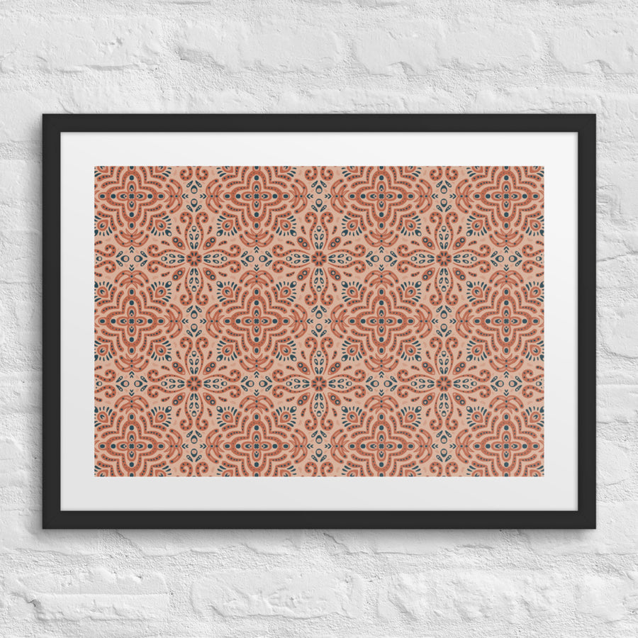Terracotta Navy Tile Matted Framed Poster mockup 1