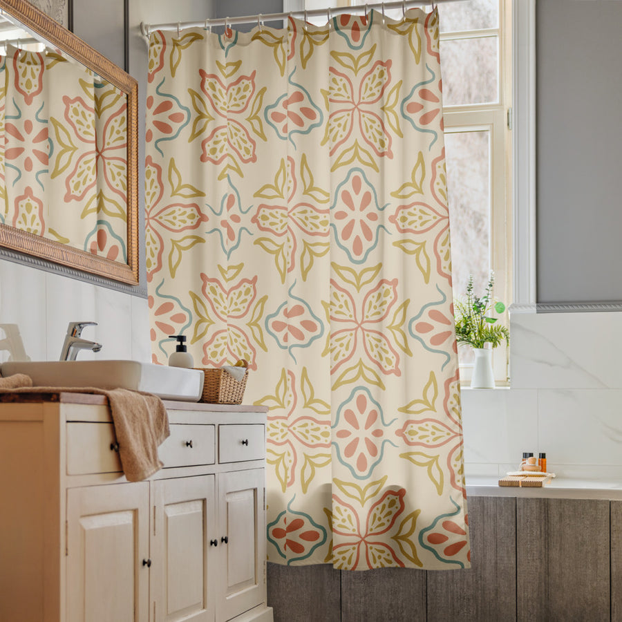 Picnik Tulip Shower Curtain mockup 1