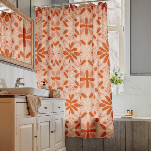 Peach Tonal Bloom Shower Curtain mockup 1 pattern preview