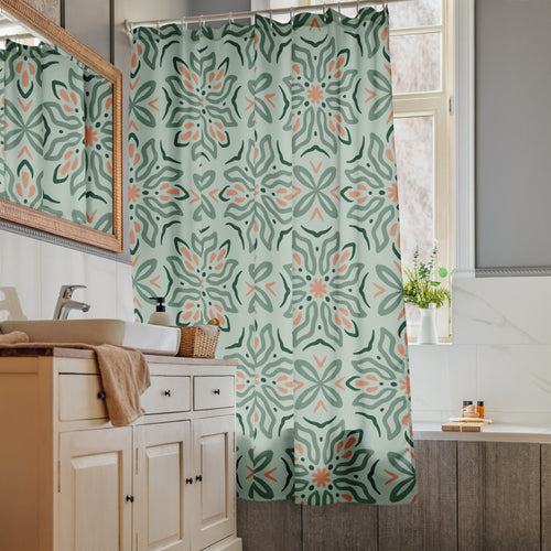 Mint Botanical Shower Curtain mockup 1 pattern preview