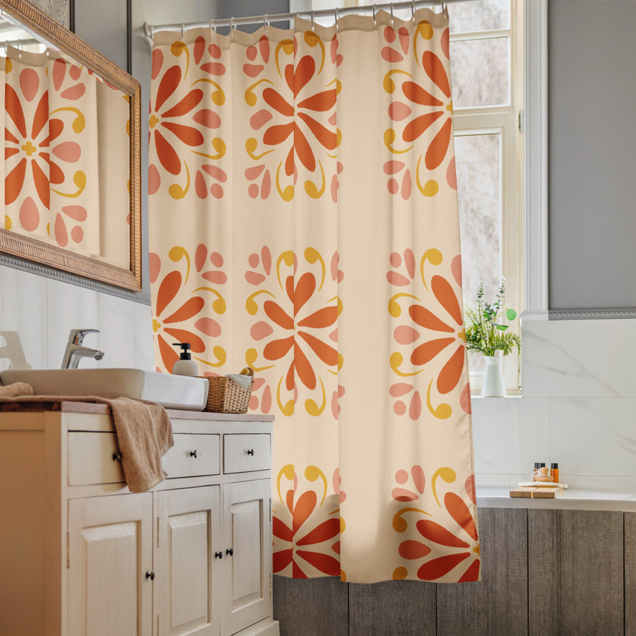 Folk Daisy Shower Curtain mockup 1