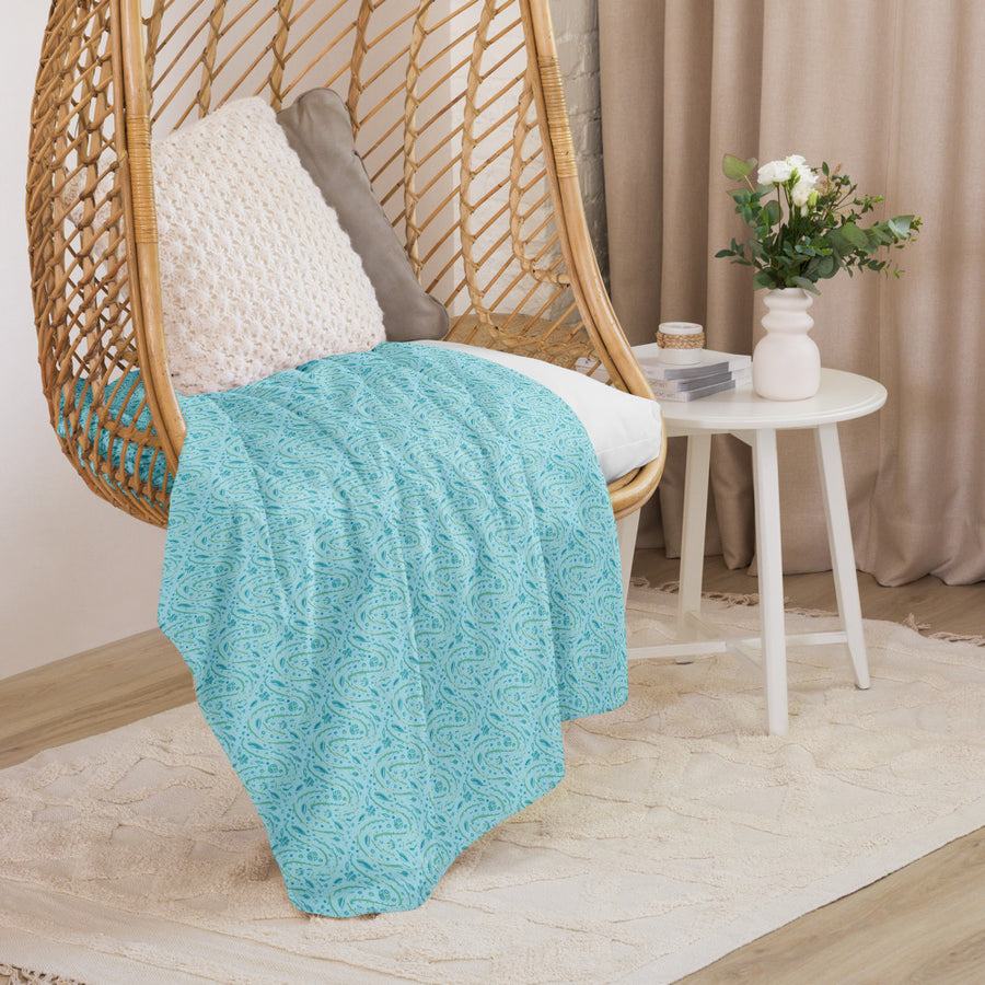 Aqua Vine Scatter Sherpa Blanket mockup 1