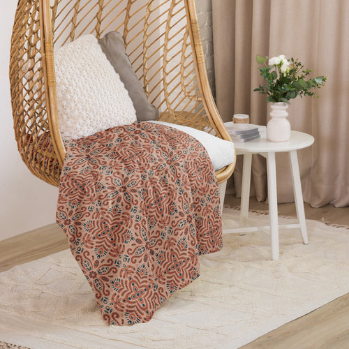 Terracotta Navy Tile Sherpa Blanket mockup 1 pattern preview