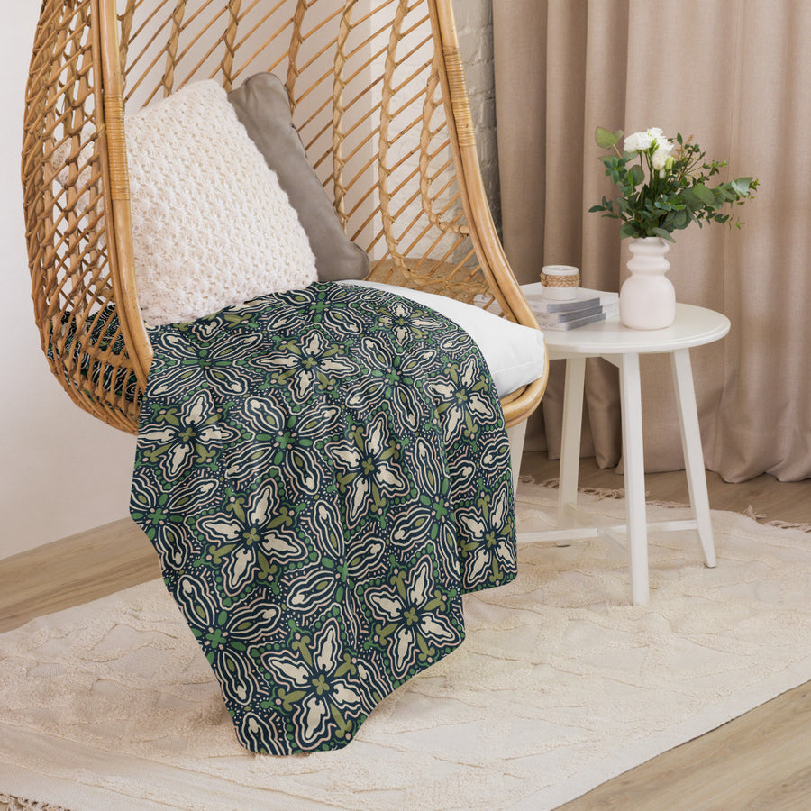 Midnight Folk Tile Sherpa Blanket mockup 1