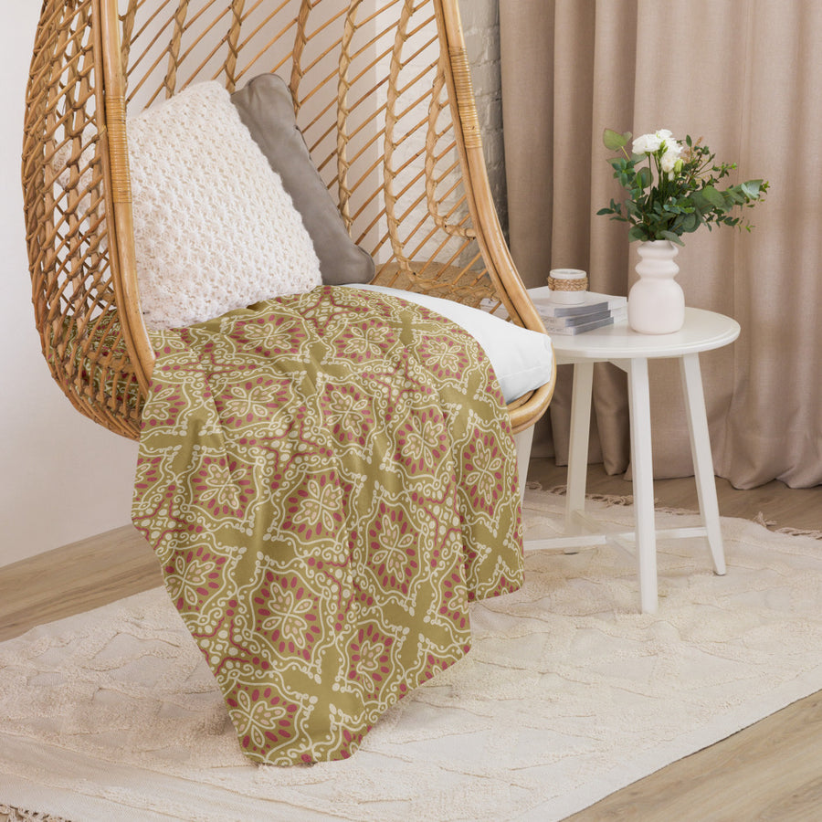Golden Damask Tile Sherpa Blanket mockup 1
