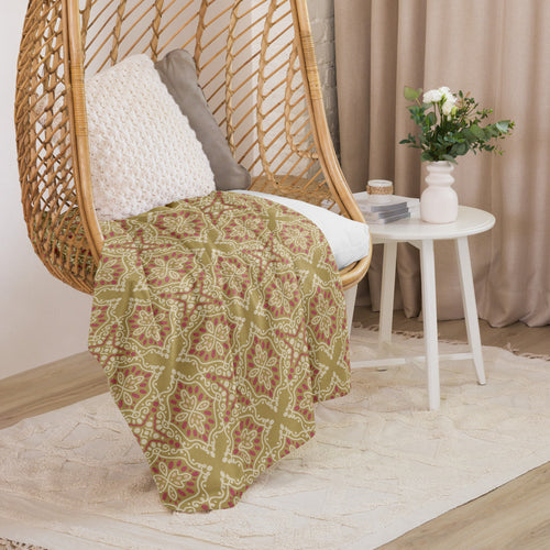 Golden Damask Tile Sherpa Blanket mockup 1 pattern preview