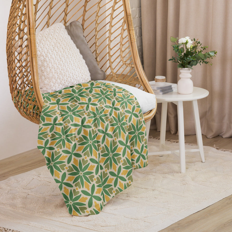 Green Petal Tile Sherpa Blanket mockup 1