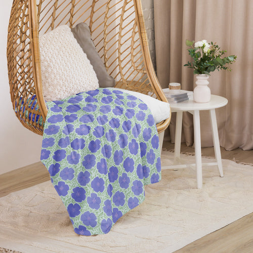 Periwinkle Poppy Vine Sherpa Blanket mockup 1 pattern preview