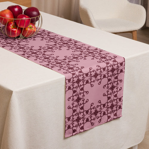 Crimson Scrollwork Table Runner mockup 1 pattern preview