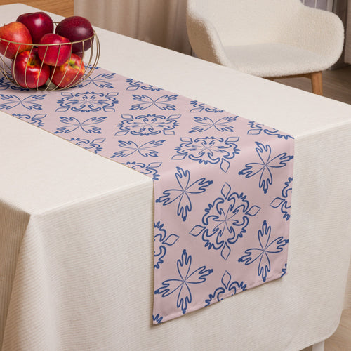 Cobalt Tulip Table Runner mockup 1 pattern preview