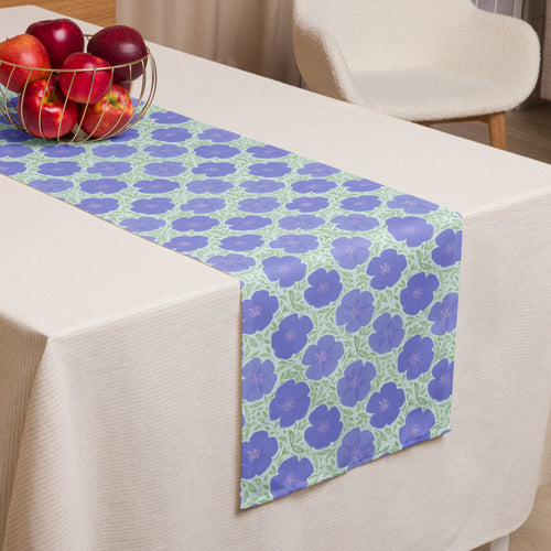 Periwinkle Poppy Vine Table Runner mockup 1 pattern preview