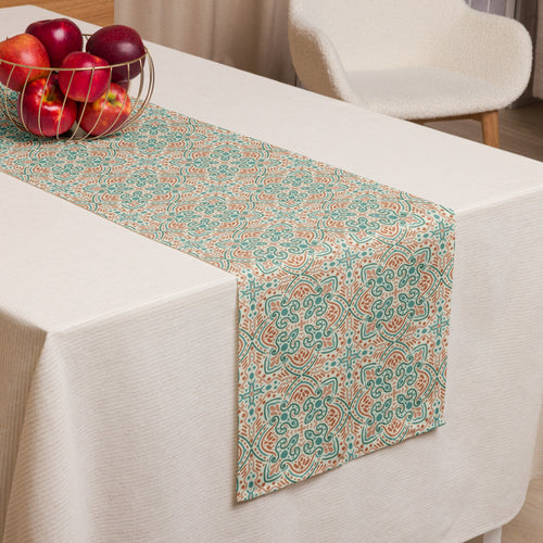 Teal Scroll Tile Table Runner mockup 1 pattern preview