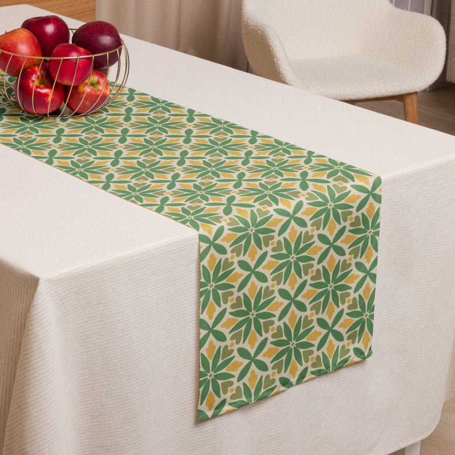Green Petal Tile Table Runner mockup 1