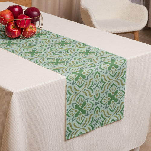 Mint Folk Table Runner mockup 1 pattern preview