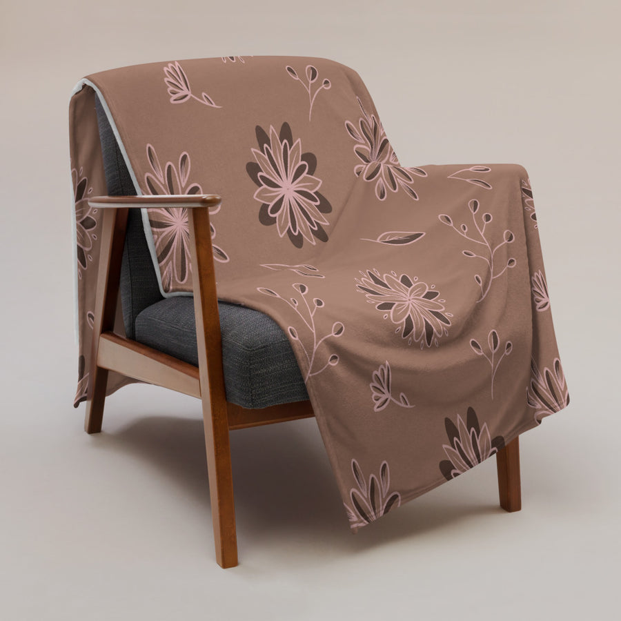 Mocha Botanical Fleece Blanket mockup 1