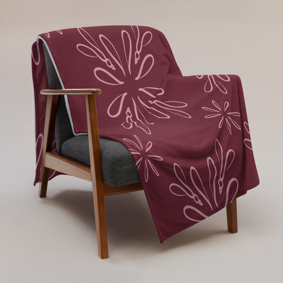 Burgundy Daisy Fleece Blanket mockup 1
