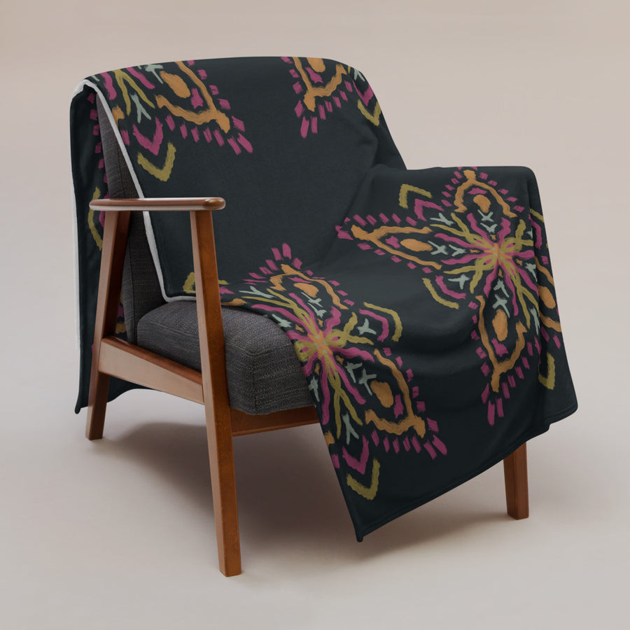 Golden Ikat Star Fleece Blanket mockup 1