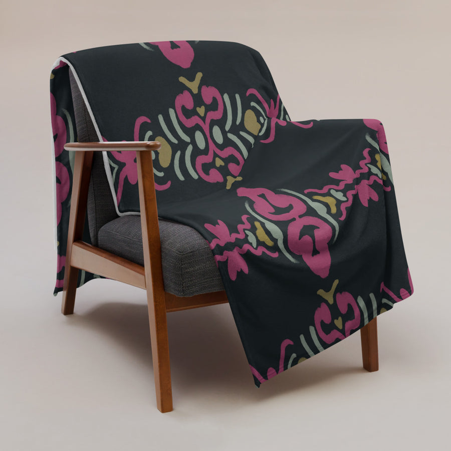 Magenta Baroque Fleece Blanket mockup 1