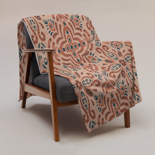 Terracotta Navy Tile Fleece Blanket mockup 1 pattern preview