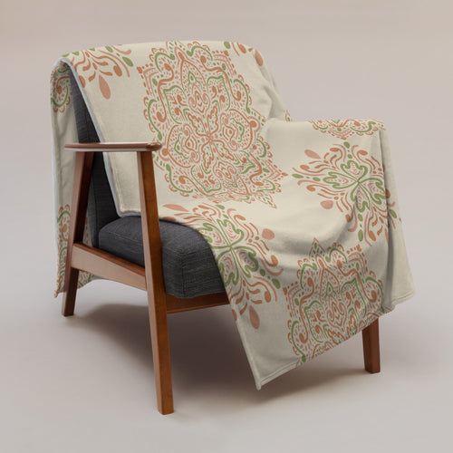 Peach Paisley Tile Fleece Blanket mockup 1 pattern preview