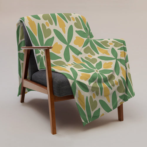 Green Petal Tile Fleece Blanket mockup 1 pattern preview