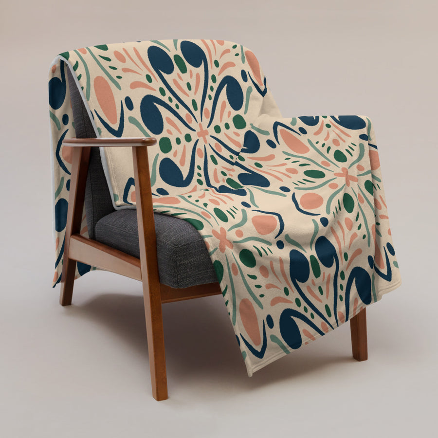 Garden Navy Fleece Blanket mockup 1
