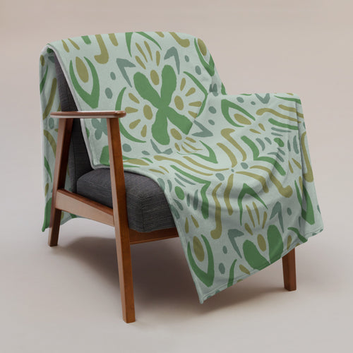 Mint Folk Fleece Blanket mockup 1 pattern preview