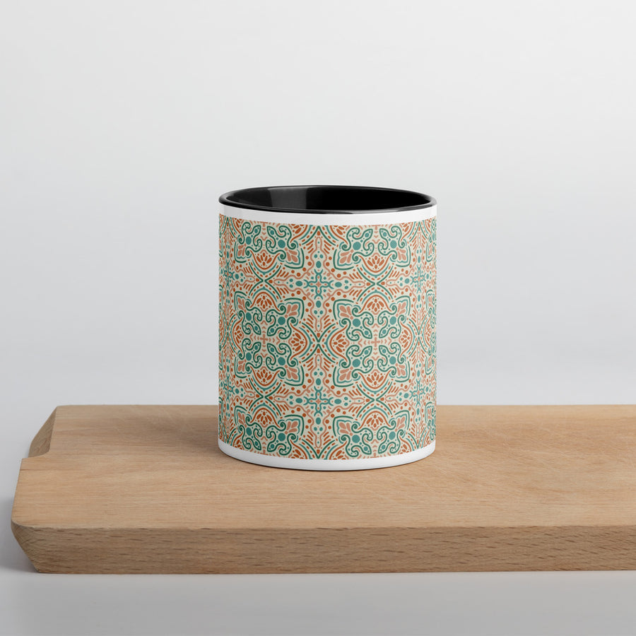 Teal Scroll Tile Color Inside Mug mockup 1